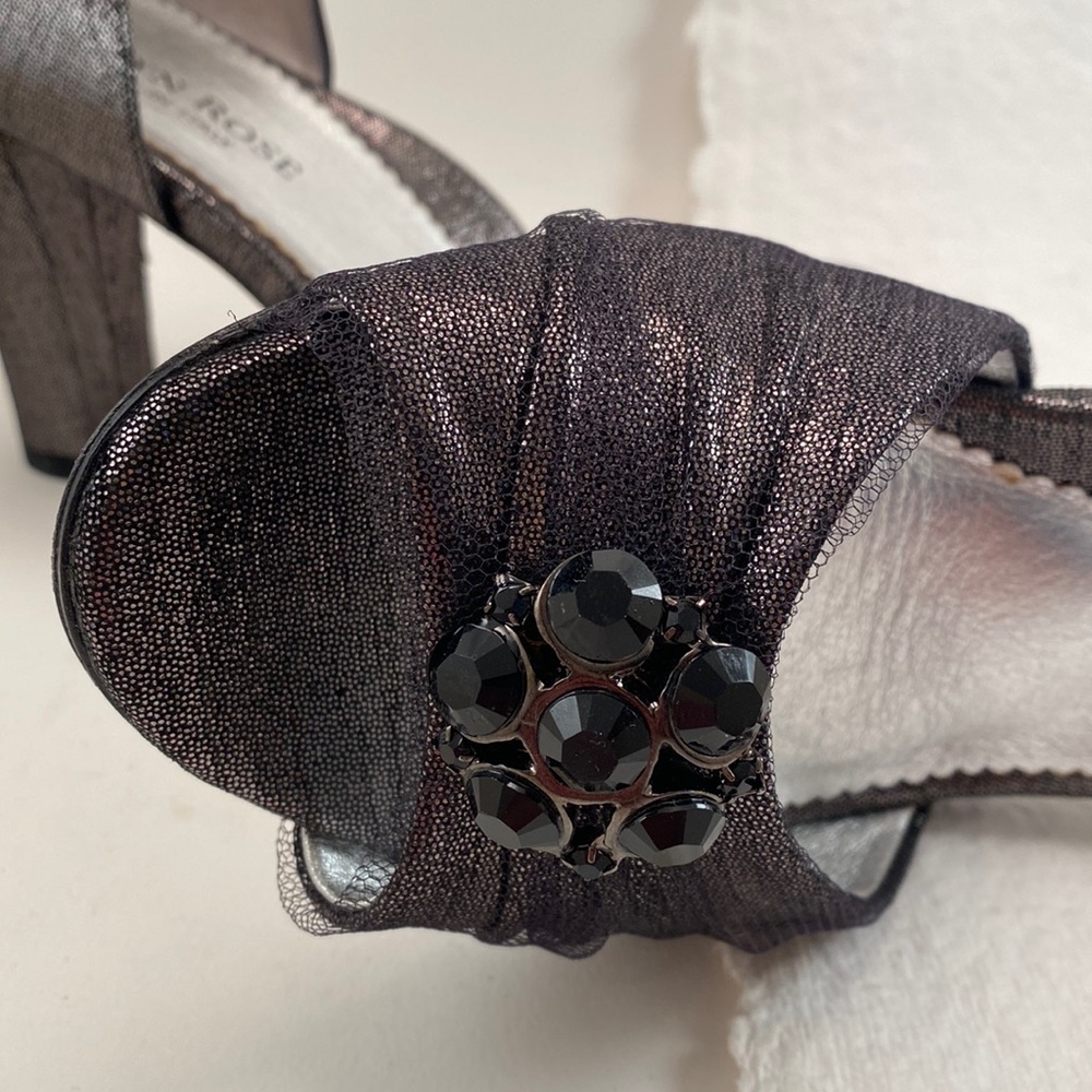 TARYN ROSE (38) Black & Silver Metallic Fabric, Tulle & Black Faceted Stones